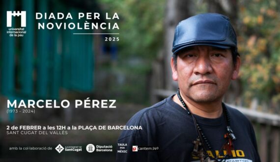 Informació de l'acte i una fotografia de Marcelo Pérez, vestit amb una samarreta i gorra blau fosc i mirant fixament a la càmera amb posat seriós